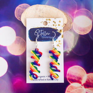 Diagonal Stripe Rainbow Pride Dangles
