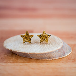 Gold Glitter Star Studs