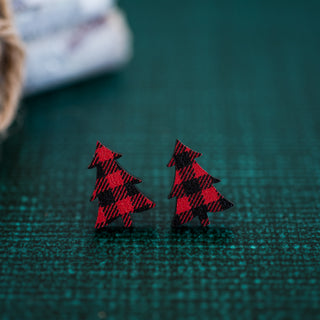 Red Buffalo Check Christmas Tree Studs