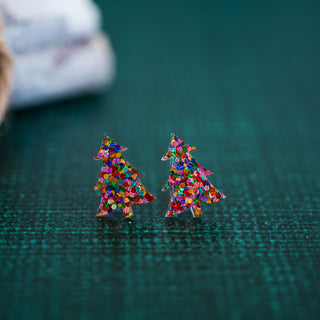 Pink Confetti Christmas Tree Studs