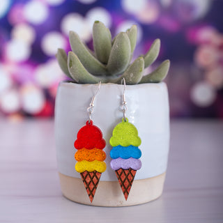 Rainbow Glitter Pride Ice Cream Cone Dangles 2