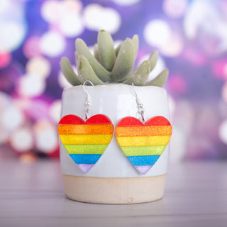Rainbow Glitter Pride Layered Striped Heart Dangles