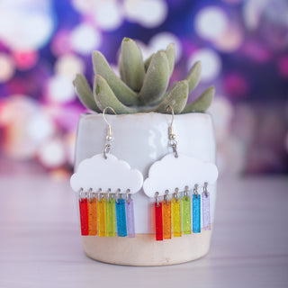 Rainbow Glitter Pride Medium Rain Cloud Dangles 2