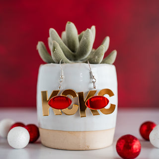 Red & Gold MIrror KC Football Layered Dangles