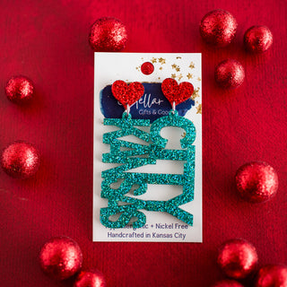 Teal & Red Glitter Short Kansas City Drop Dangles
