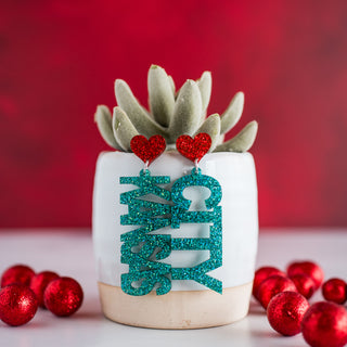 Teal & Red Glitter Short Kansas City Drop Dangles