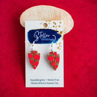 Red Arrowhead Glitter Print Petite Arrowhead Dangles