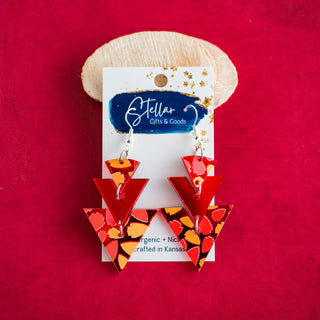 Red & Gold Arrowhead Mirror Print Triple Triangle Drops