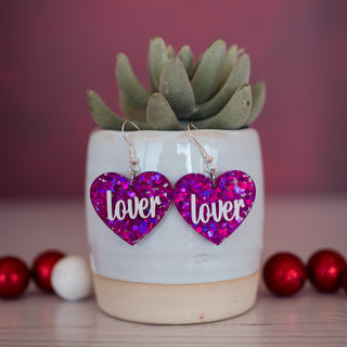 Lover Heart Dangles - Fuchsia Hex Glitter
