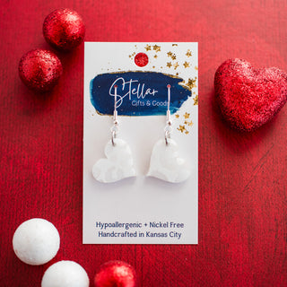 Petite Heart Dangles - Matte White Leopard