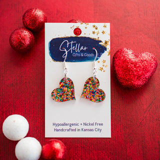 Petite Heart Dangles - Pink Confetti Glitter