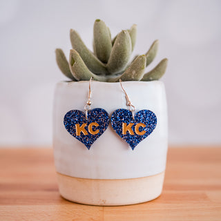 Blue & Gold Glitter KC Heart Dangles