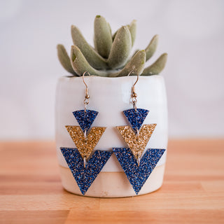 Blue & Gold Glitter Triple Triangle Drops
