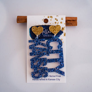 Blue & Gold Glitter Kansas City Drop Dangles