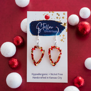 Petite Red & Gold Chunky Glitter Arrowhead Outline Dangles