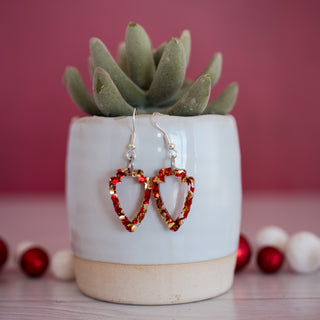Petite Red & Gold Chunky Glitter Arrowhead Outline Dangles