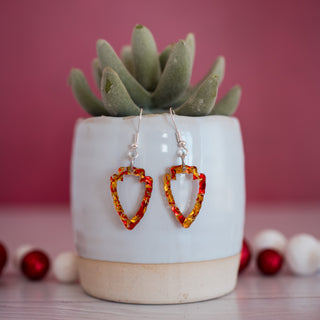 Petite Red & Gold Glitter Flake Arrowhead Outline Dangles