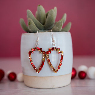 Medium Red & Gold Chunky Glitter Arrowhead Outline Dangles