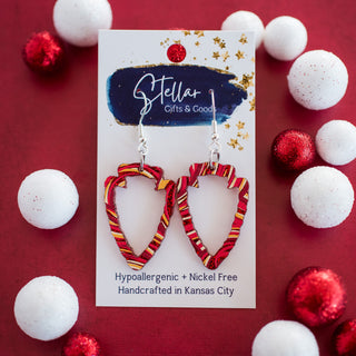 Medium Red & Gold Glitter Swirl Arrowhead Outline Dangles