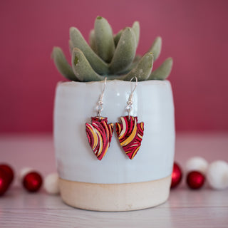 Petite Red & Gold Glitter Swirl Arrowhead Dangles