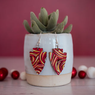 Medium Red & Gold Glitter Swirl Arrowhead Dangles