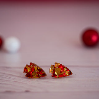 Red & Gold Glitter Flake Arrowhead Studs