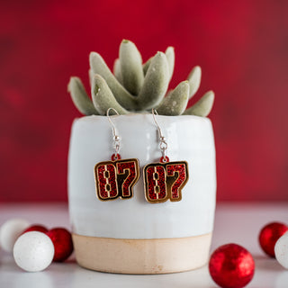 Petite Red Glitter Gold Mirror DL Number 87 Dangles