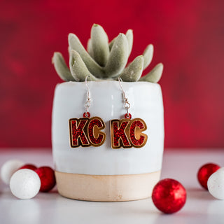 Petite Red Glitter Gold Mirror DL KC Letter Dangles