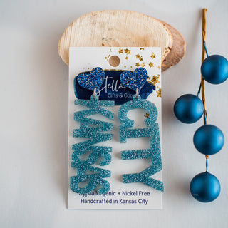 Dk Blue & Lt Blue Glitter Short Kansas City Drop Dangles