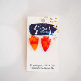 Petite Red & Gold Tie Dye Arrowhead Dangles
