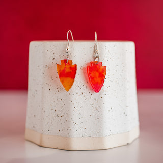 Petite Red & Gold Tie Dye Arrowhead Dangles