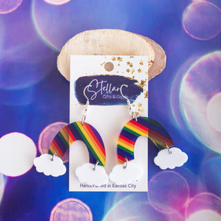 Diagonal Stripe Pride Rainbow & Clouds Dangles