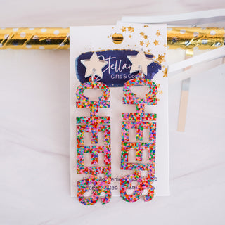 Pink Confetti Cheers Drop Dangles