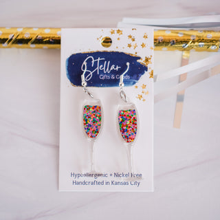 Pink Confetti Champagne Glass Dangles