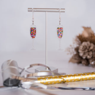 Pink Confetti Champagne Glass Dangles