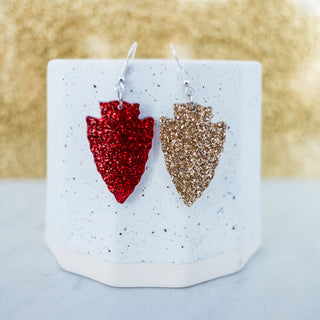 Red & Gold Glitter Arrowhead Dangles