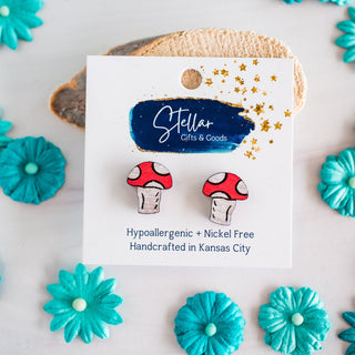 Hand Painted Mushroom Wood Studs