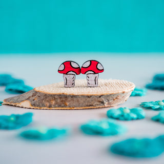 Hand Painted Mushroom Wood Studs 2