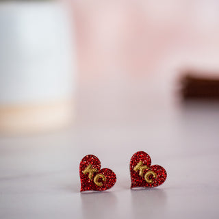 Hand Painted Red Glitter KC Heart Studs