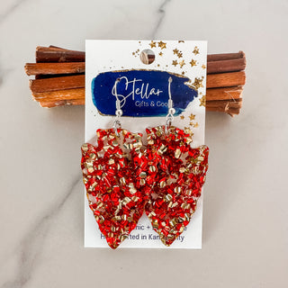 Large Chunky Red & Gold Glitter Arrowhead Dangles