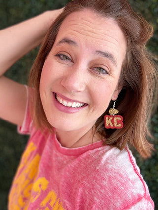 Red & Gold Glitter KC Arrowhead Double Layered Drop Dangles