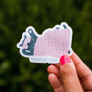 Weekend Vibin' Cat Waterproof Vinyl Sticker