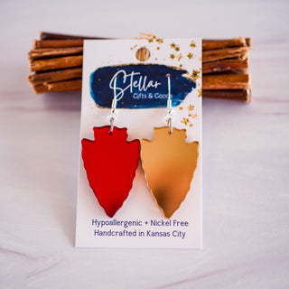 Medium Red & Gold Mirror Arrowhead Dangles