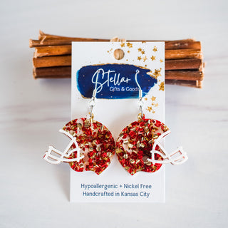 Red & Gold Chunky Glitter Football Helmet Dangles