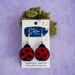Lady Bug Layered Acrylic Dangles