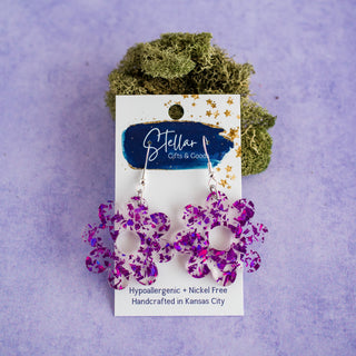 Medium Purple Glitter Flake Daisy Dangles