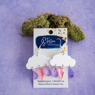 Pink & Purple Glitter Rain Cloud Dangles