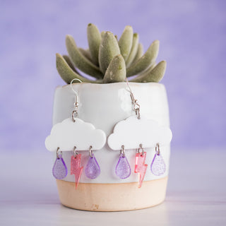 Pink & Purple Glitter Rain Cloud Dangles 2