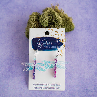Purple Glitter Holographic Dragonfly Dangles