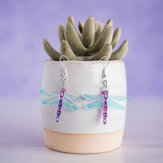 Purple Glitter Holographic Dragonfly Dangles 2